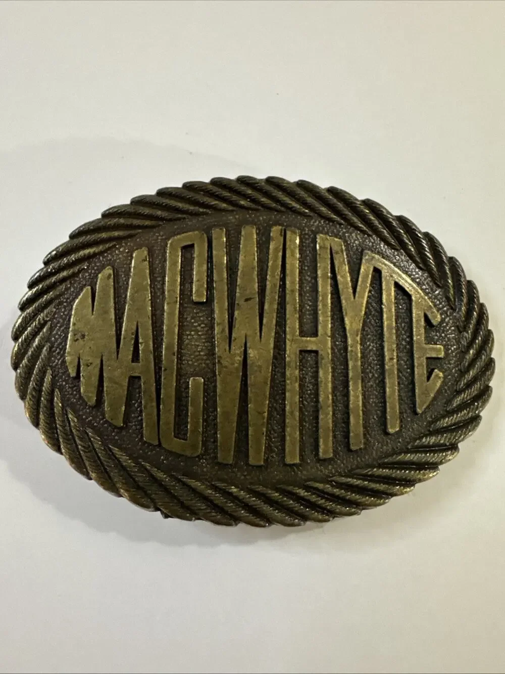 Vintage Macwhyte Wire Rope Brass Belt Buckle 1970s Advertising Western
